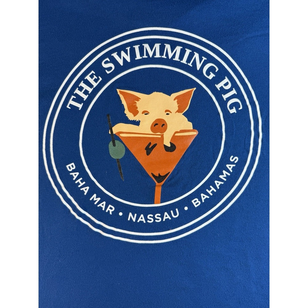 The Swimming Pig Baha Mar Bahamas‎ Graphic T-Shirt Large Blue Cotton Resort Tee